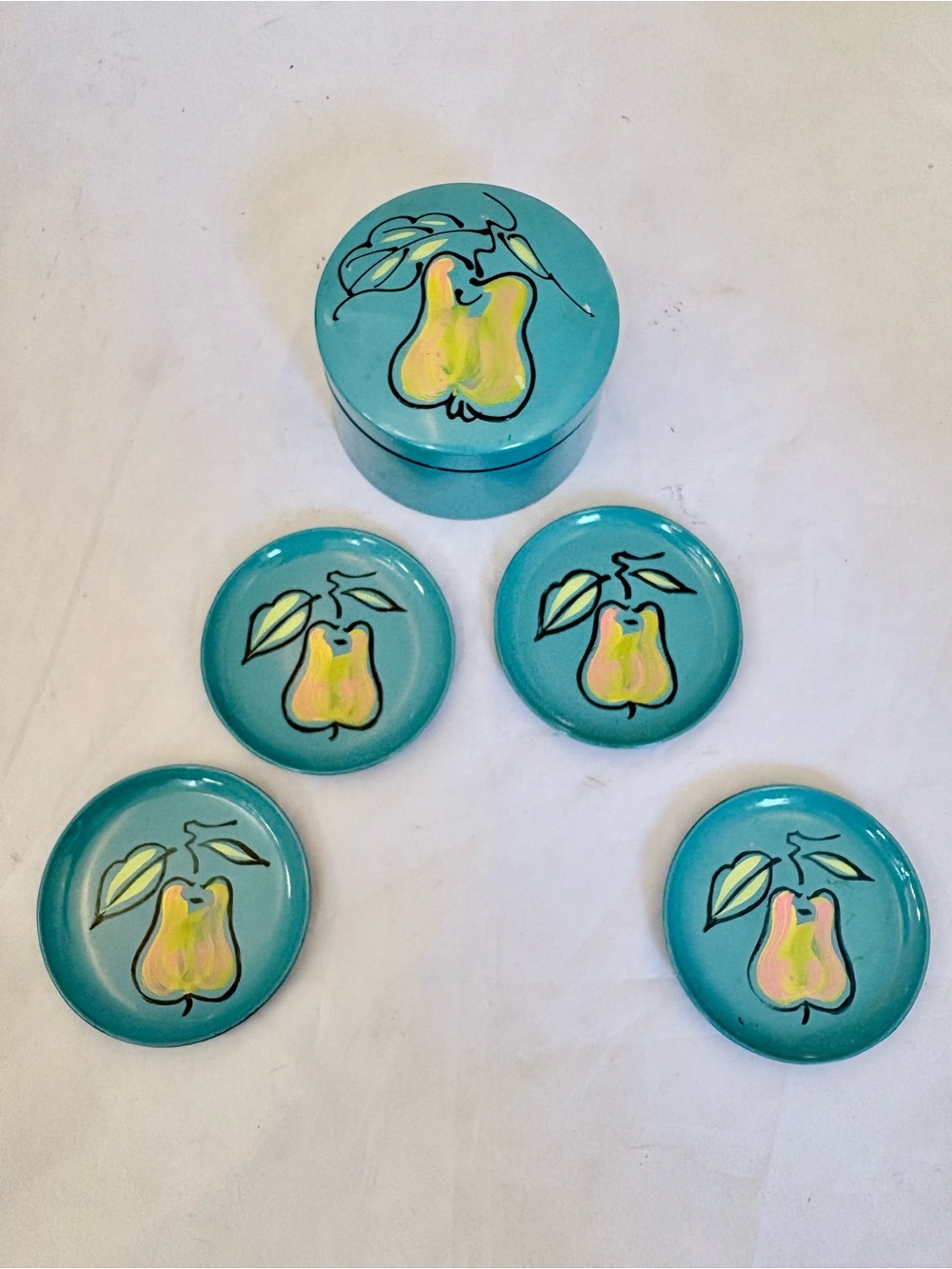1965 Mid-Century Modern Lacquerware Coaster Set of Four With Box- Made in Japan